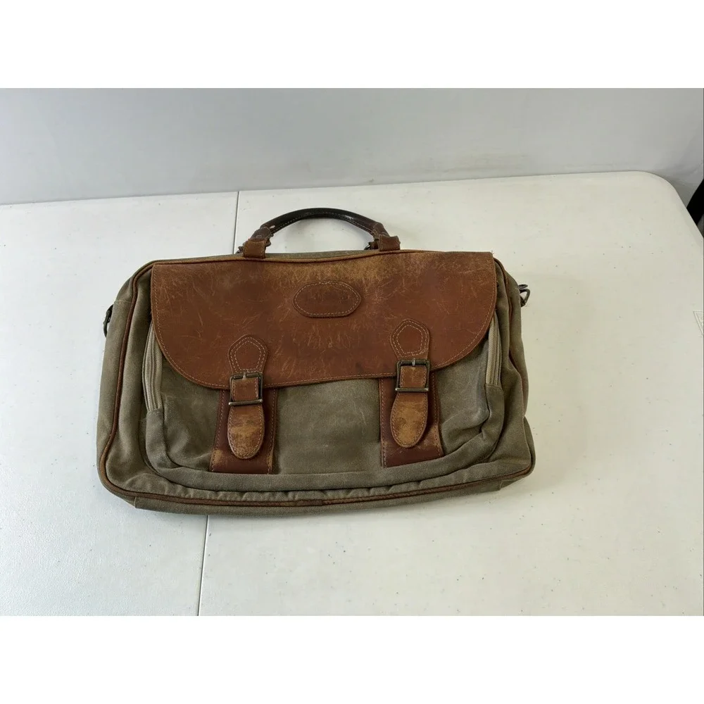 VTG LL Bean Maine Canvas Leather Trim Messenger Briefcase Bag No Strap